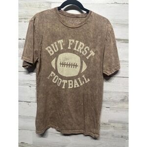 Lotus Fashion Graphic Tee Women Medium Brown But First Football EUC